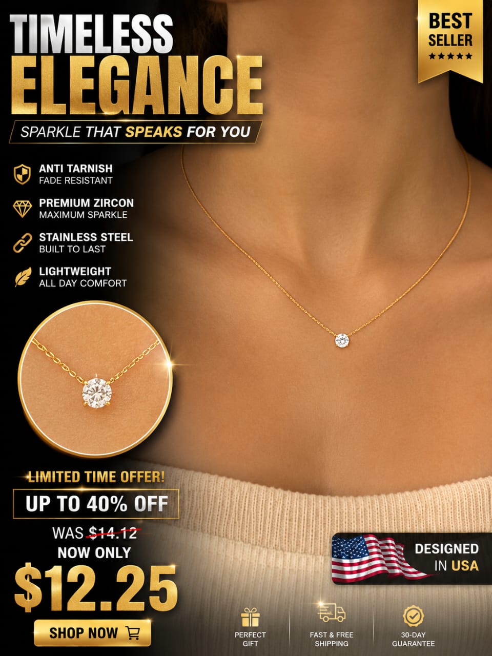 Timeless Elegance zircon necklace worn by a woman